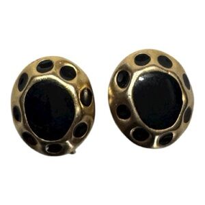 Vintage Erwin Pearl Clip-On Earrings – Black & Gold Dome‎ Design